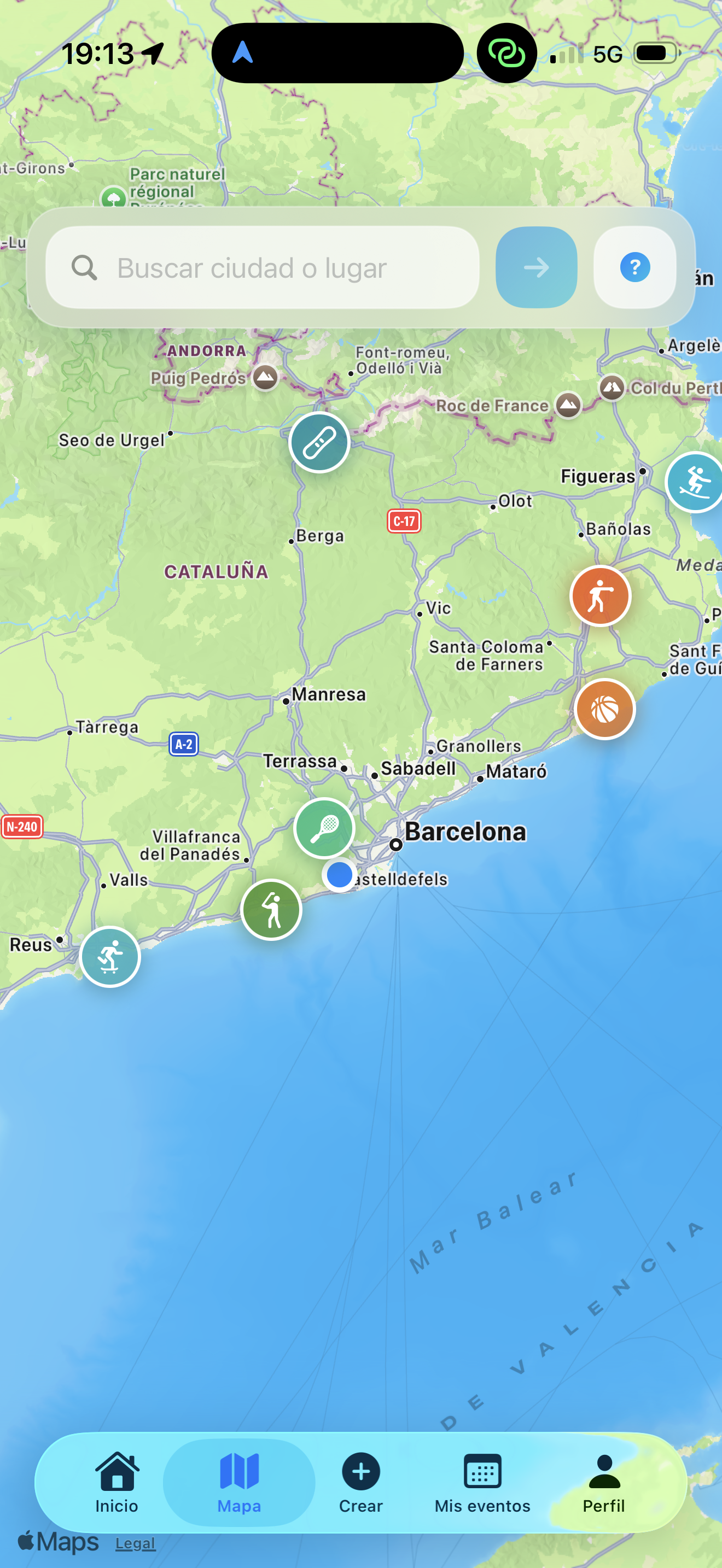 Pantalla mapa de SportMeetoo